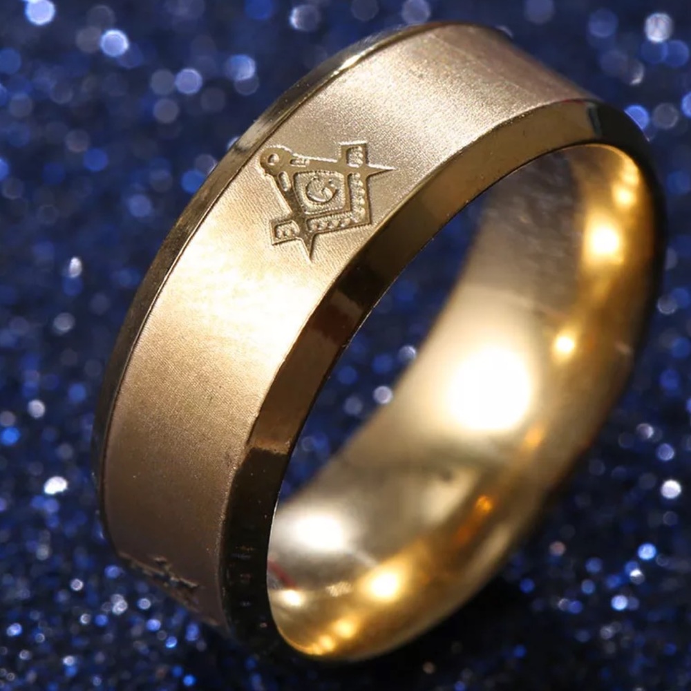 Masonic Gold plated on Stainless Steel Band Ring-8